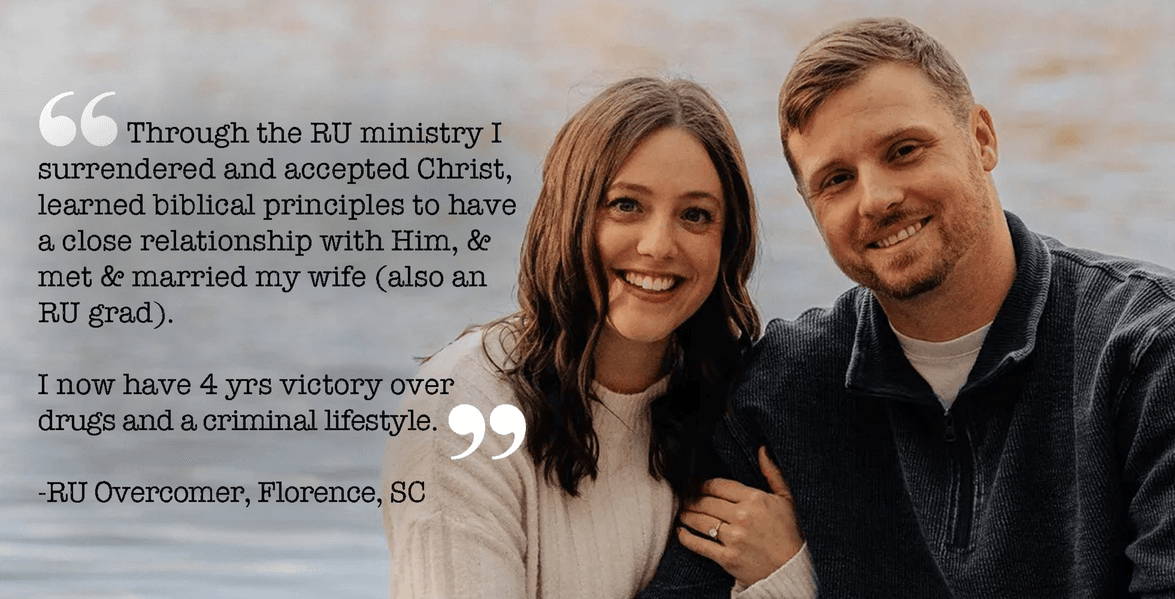 An RU overcomer with his wife, an RU graduate, sharing his story of faith and four years of victory